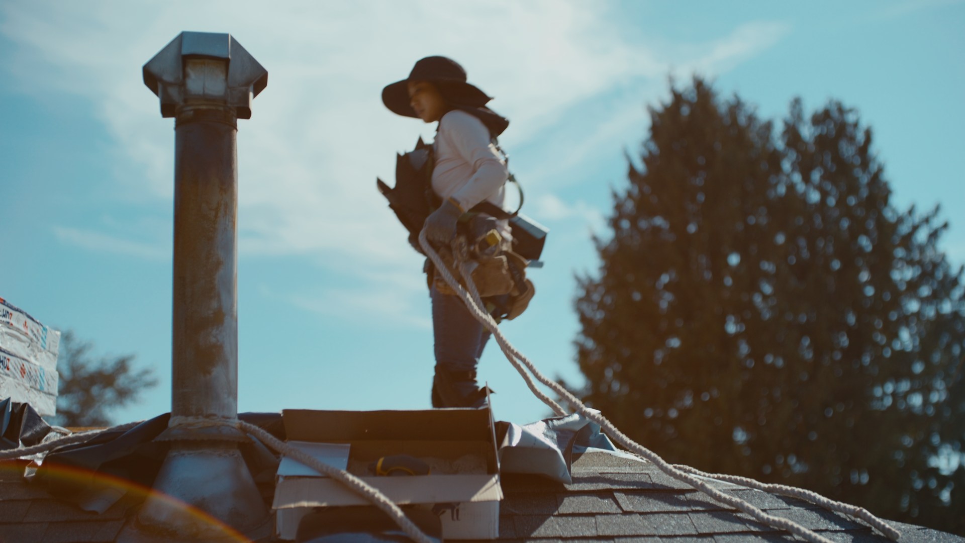 A person working on a rooftop